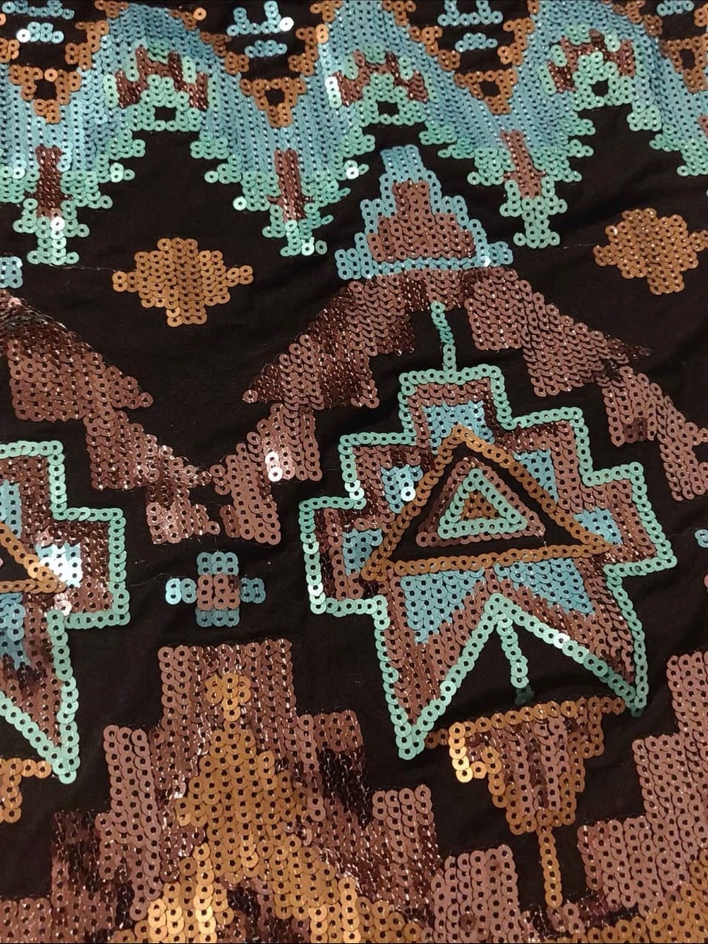 Sequin Tribal Mini Skirt in Turquoise & Bronze - Picture 2 of 3